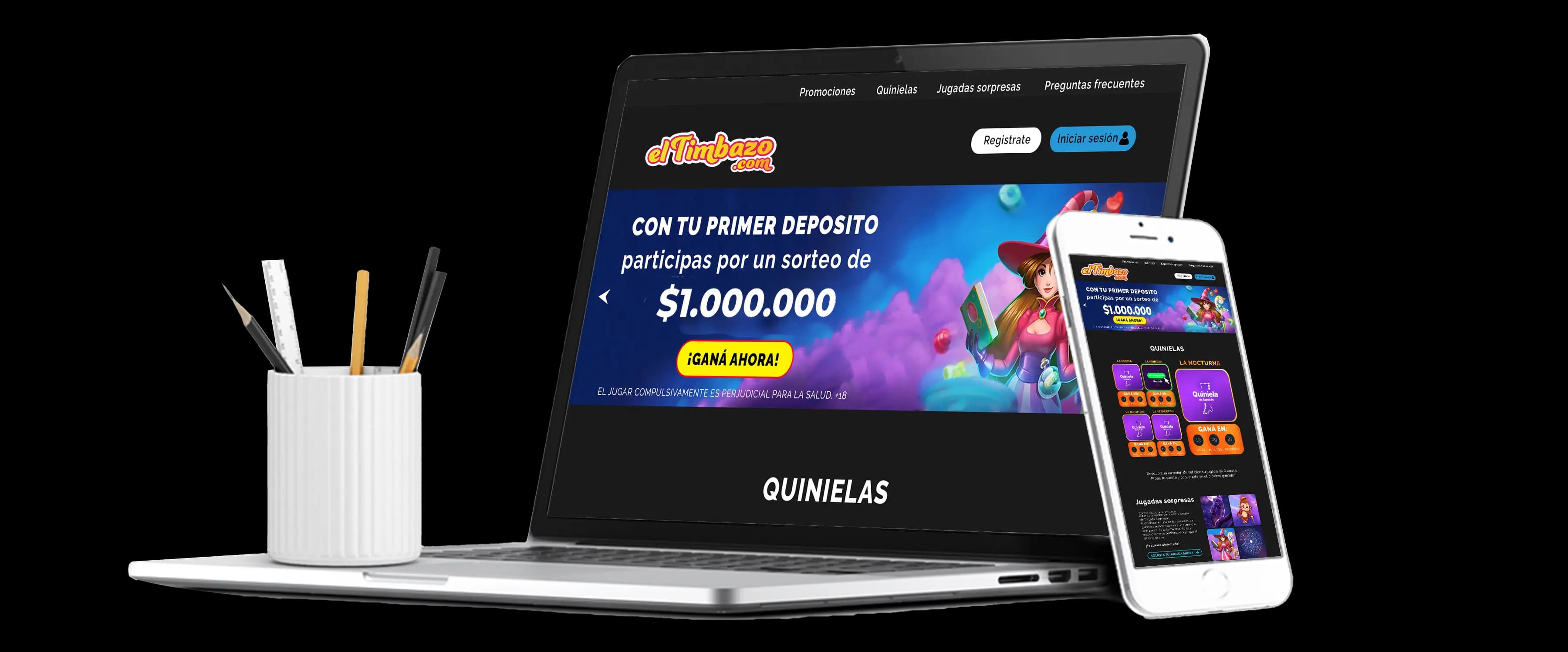 Laptop y móvil mostrando la plataforma